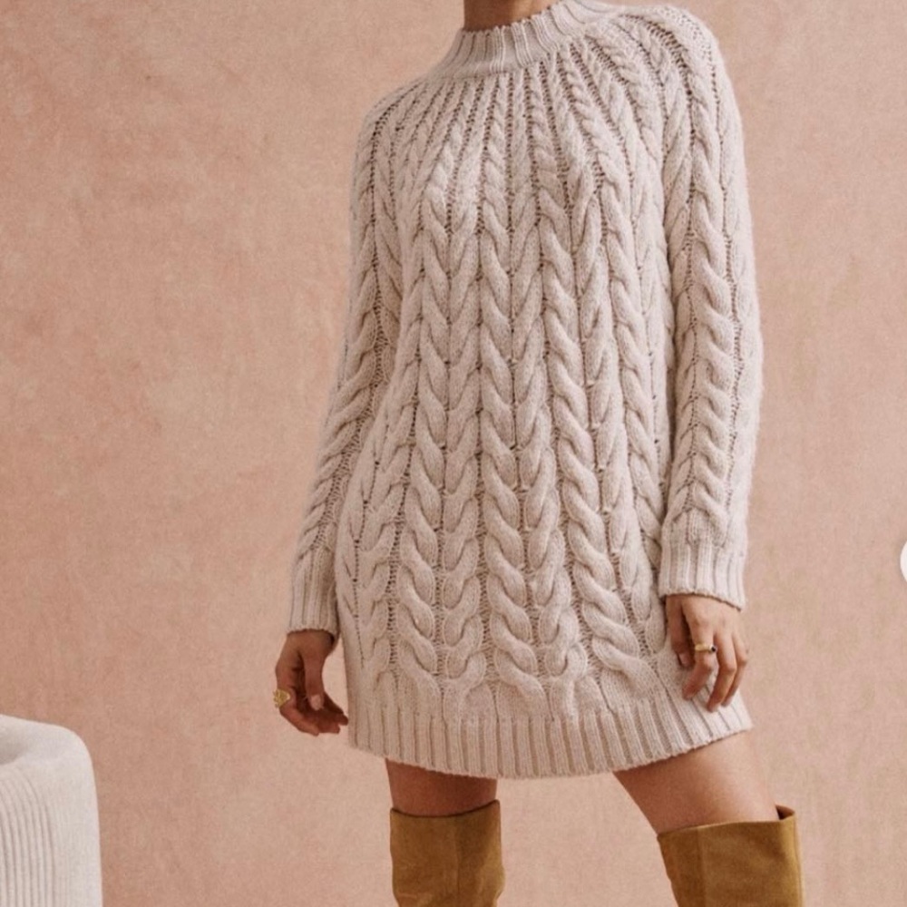 Sezane 100% Merino Wool Natural Drew Sweater Dress